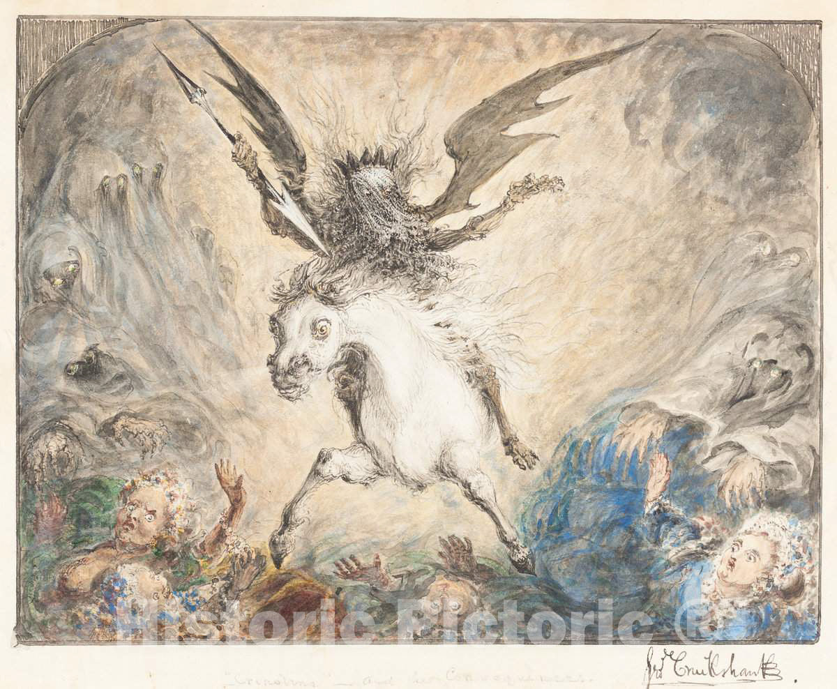 Art Print : George Cruikshank, Crinolina - and The Consequences [Recto], 1865 - Vintage Wall Art