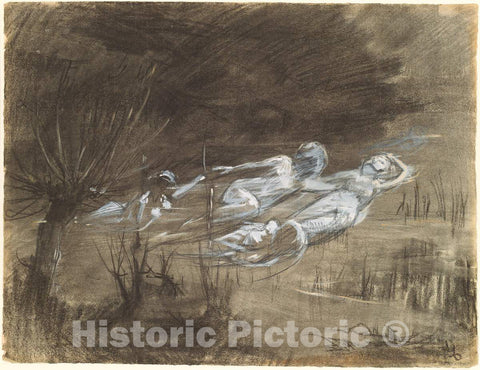 Art Print : Frederick Trapp Friis, Woman Floating in a River Attended by Two Female Spirits, c. 1895 - Vintage Wall Art