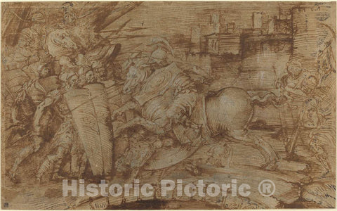 Art Print : Albert Diableries, Horatius Cocles Defending Rome, 16th Century - Vintage Wall Art