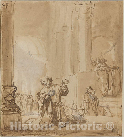 Art Print : Rembrandt, The Parable of The Publican and The Pharisee, c.1650 - Vintage Wall Art