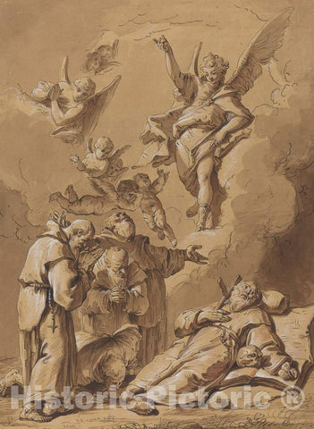 Art Print : Francesco Fontebasso, Death of a Holy Friar, 18th Century - Vintage Wall Art