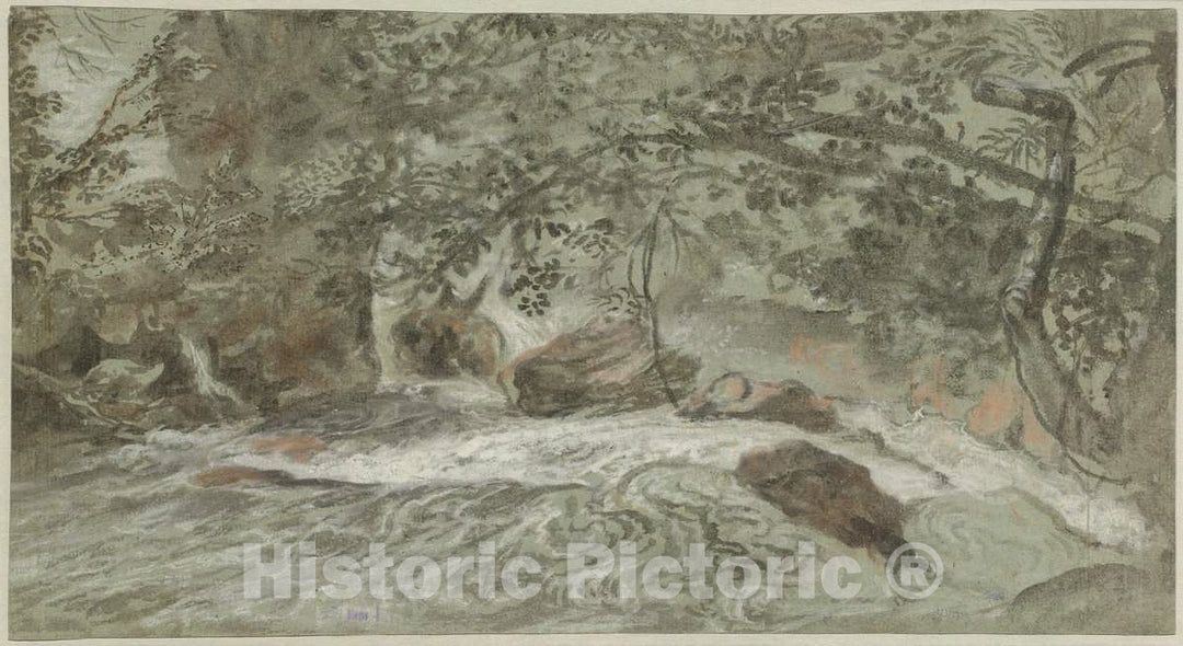 Art Print : Joachim Franz Beich, Rapids with Overhanging Branches (Verso), c.1709 - Vintage Wall Art