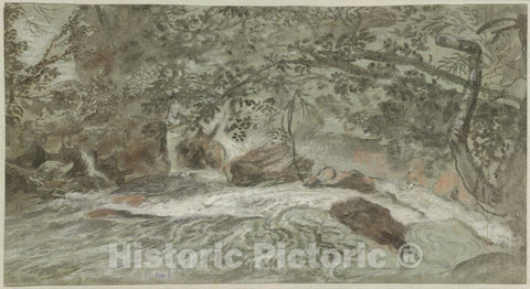 Art Print : Joachim Franz Beich, Rapids with Overhanging Branches (Verso), c.1709 - Vintage Wall Art