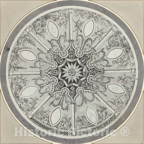 Art Print : Design for an Inlaid Circular Table Top, with Alternatives, c. 1800 - Vintage Wall Art
