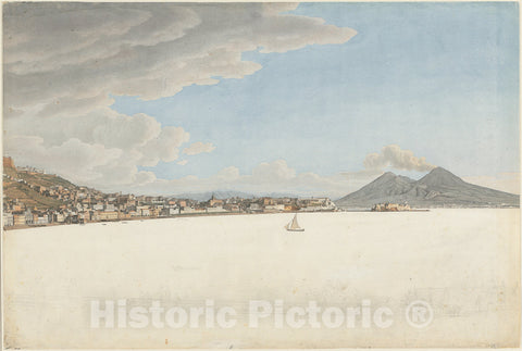 Art Print : Giovanni Battista Lusieri, The Bay of Naples with Mounts Vesuvius and Somma, c.1788 - Vintage Wall Art