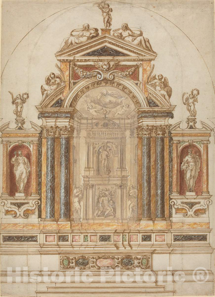 Art Print : an Elaborate Altar of Colored Marble Ornamented with Sculptures, 1600s - Vintage Wall Art