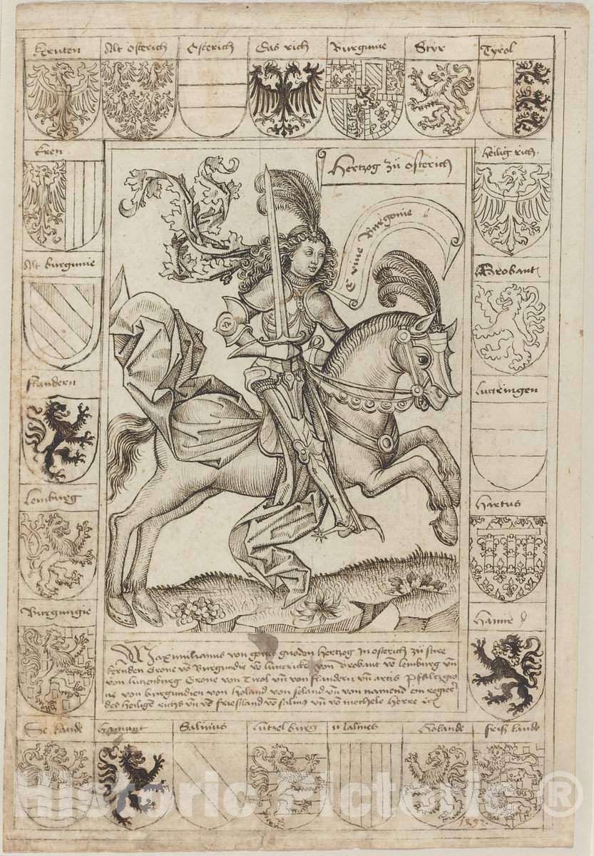 Art Print : Maximilian, Duke of Austria, on Horseback, 1492 - Vintage Wall Art