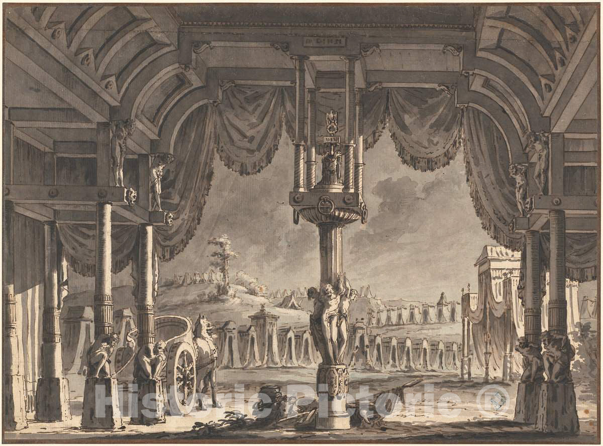 Art Print : Pietro Gonzaga, Stage Design of an Ancient Roman Encampment by Night (Recto), c. 1792 - Vintage Wall Art