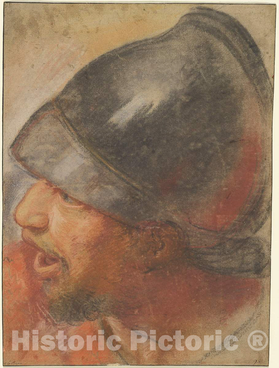 Art Print : Charles Le Brun, Head of a Macedonian Soldier, c. 1668 - Vintage Wall Art