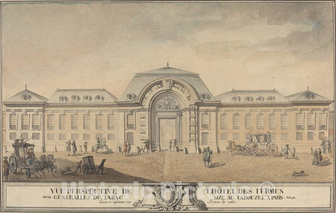 Art Print : Michel Moreau, View of The HÃ´tel des Fermes GÃ©nÃ©rales du Tabac, 1763 - Vintage Wall Art