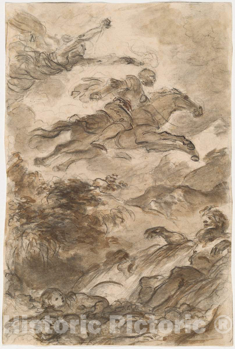 Art Print : HonorÃ© Fragonard, Rinaldo, Astride Baiardo, Flies Off in Pursuit of Angelica, c. 1795 - Vintage Wall Art