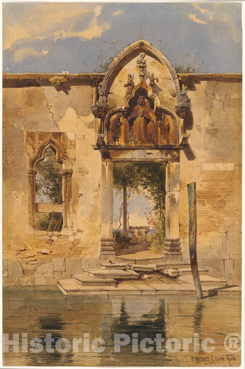 Art Print : Carl Friedrich Heinrich Werner, The Portal of The Madonna Della Misericordia from The Canal, 1844 - Vintage Wall Art