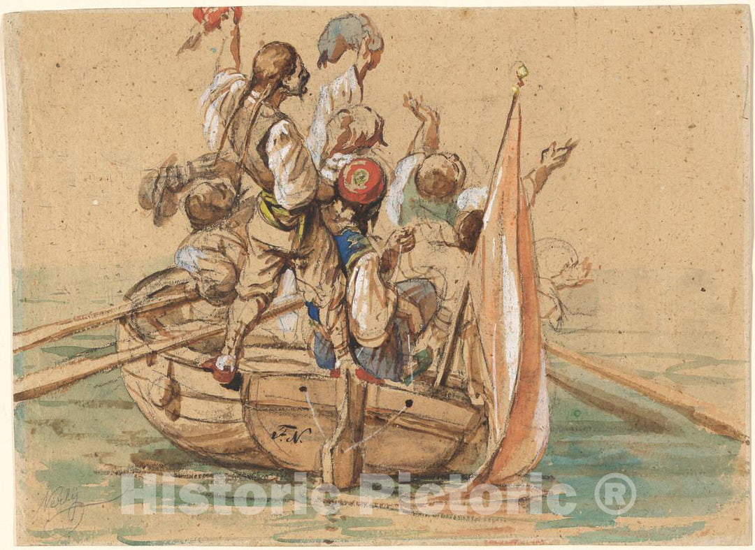 Art Print : Friedrich Nerly, Greek Sailors on a Venetian Canal, 1840s - Vintage Wall Art