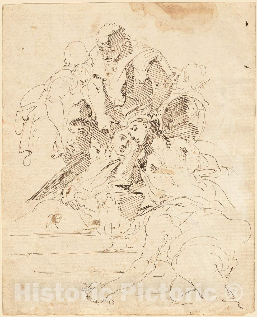 Art Print : Giovanni Battista Tiepolo, Classical Figures Gathered Around an Urn, c.1727 - Vintage Wall Art