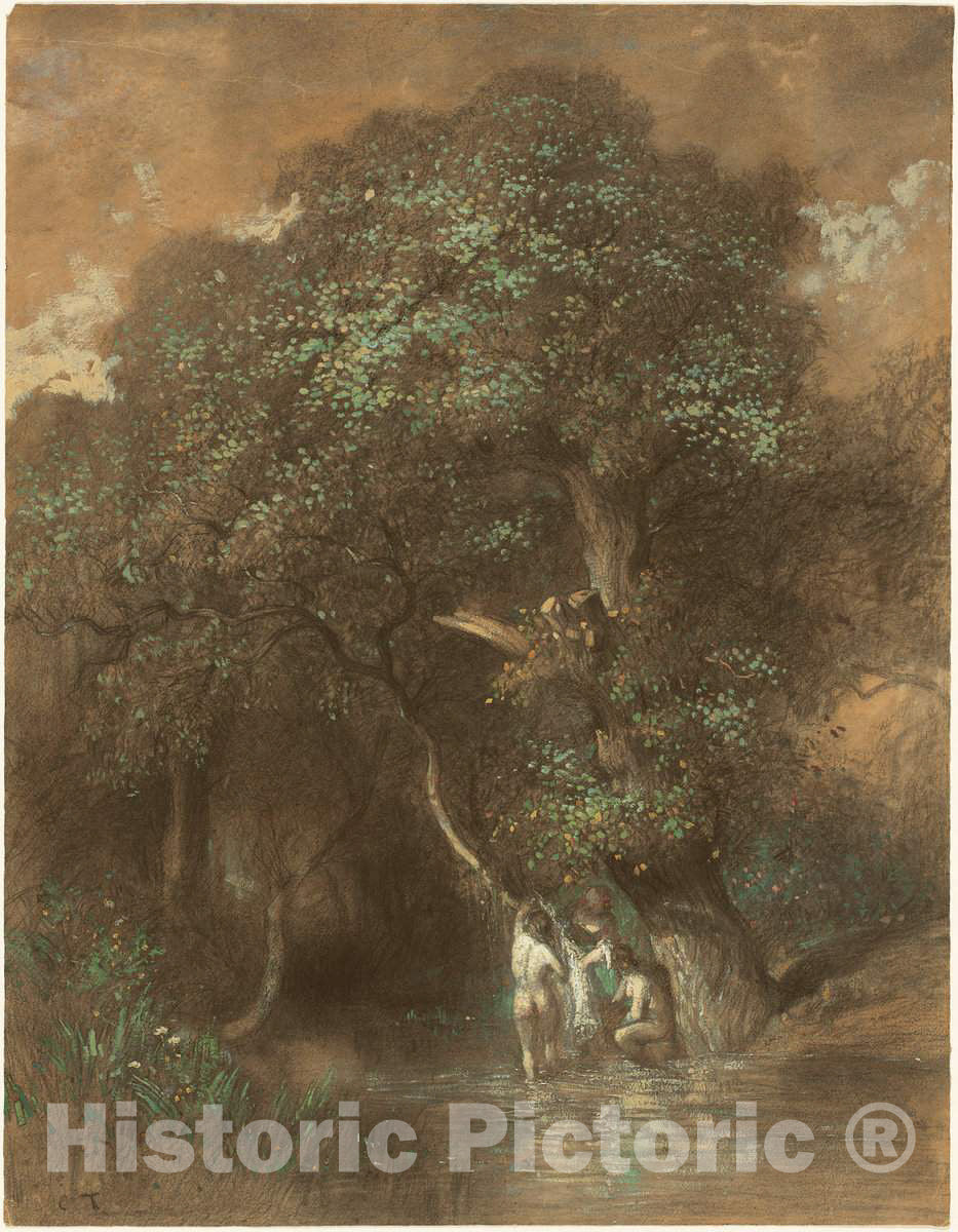 Art Print : Constant Troyon, Bathers by a Giant Oak, c.1843 - Vintage Wall Art