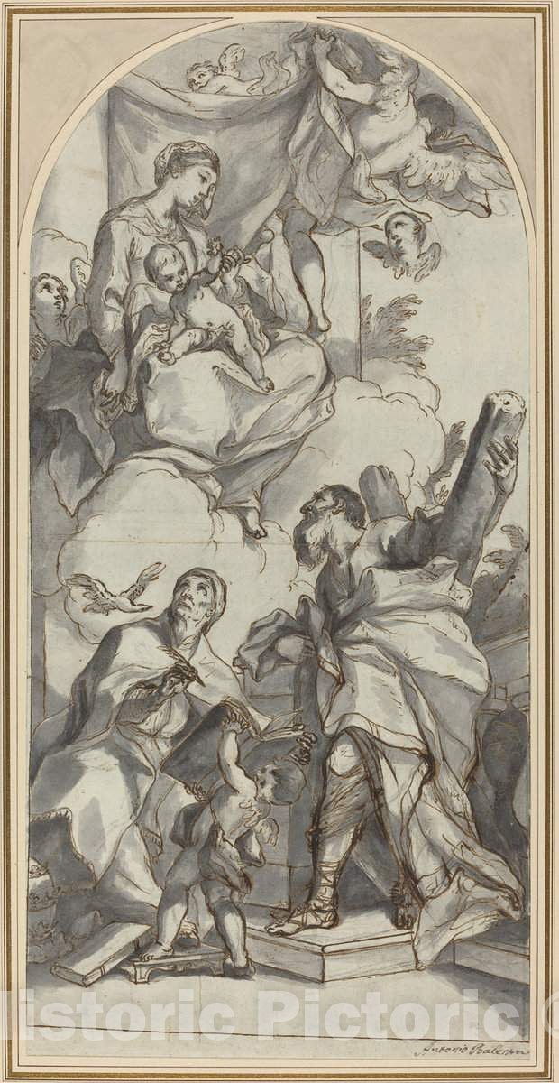 Art Print : Antonio Balestra, The Madonna and Child in Glory with Saints Gregory The Great and Andrew, c.1735 - Vintage Wall Art