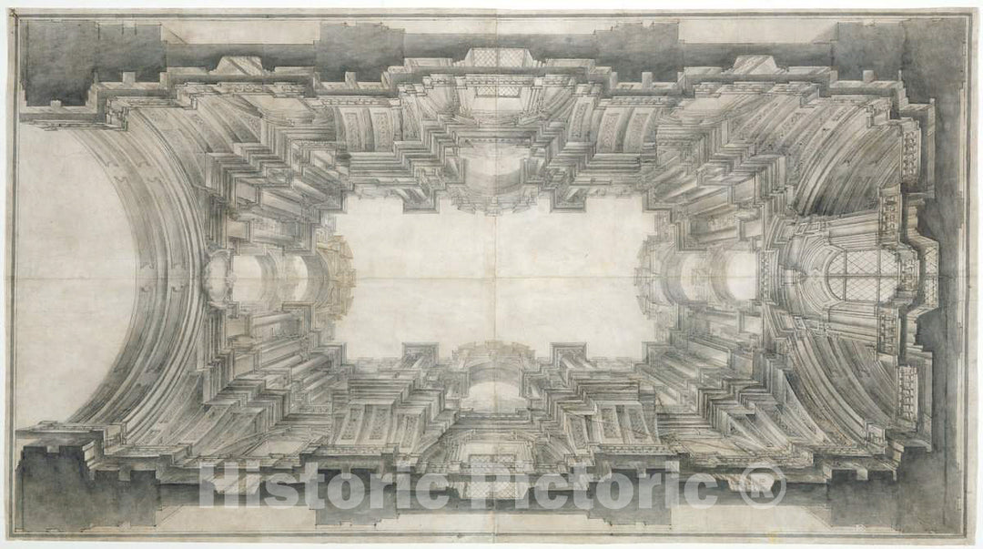 Art Print : Pozzo, Illusionistic Architecture for The Vault of San Ignazio, c.1688 - Vintage Wall Art