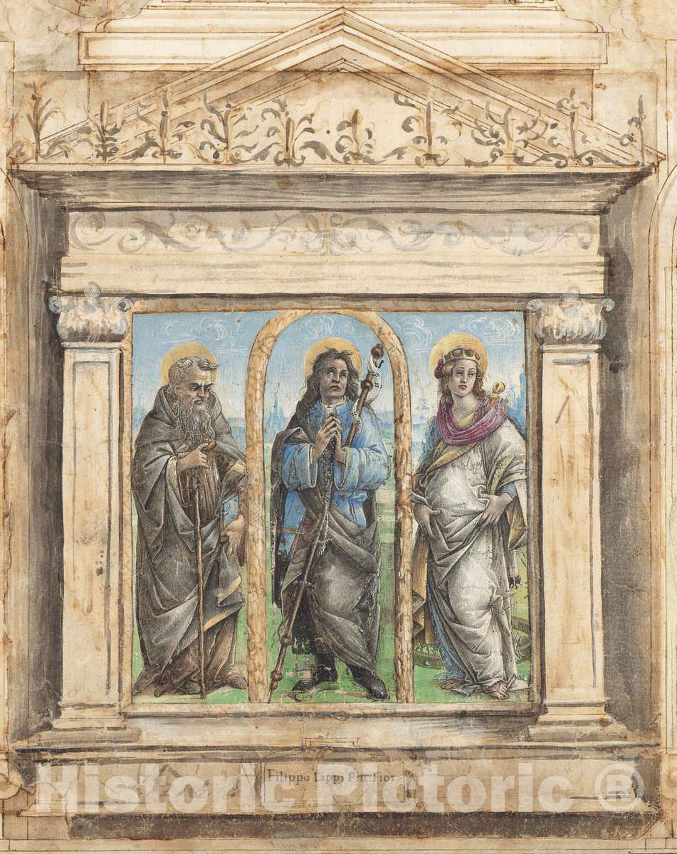 Art Print : Raffaellino del Garbo, Saint Roch Between Saints Anthony Abbot and Catherine of Alexandria, c.1490 - Vintage Wall Art