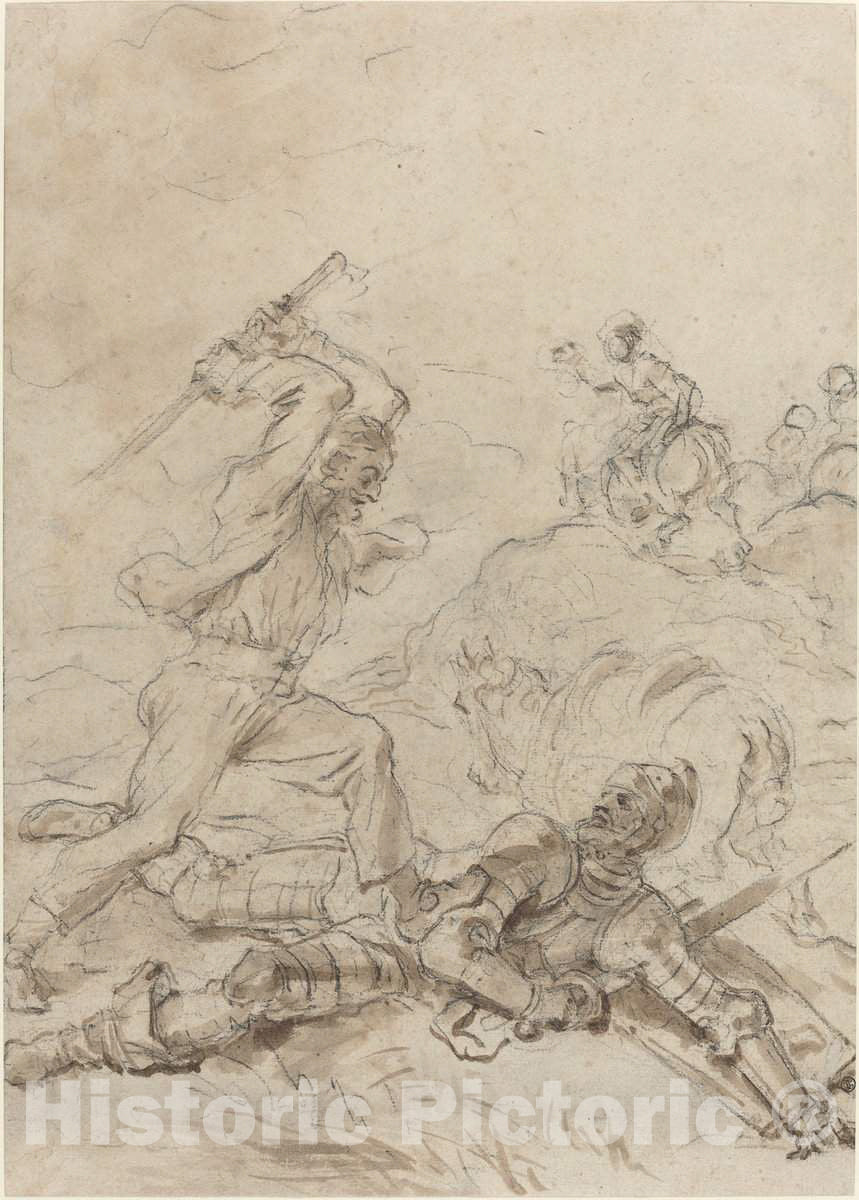 Art Print : HonorÃ© Fragonard, The Muleteer Attacking Don Quixote as He Lies Helpless on The Ground, 1780s - Vintage Wall Art