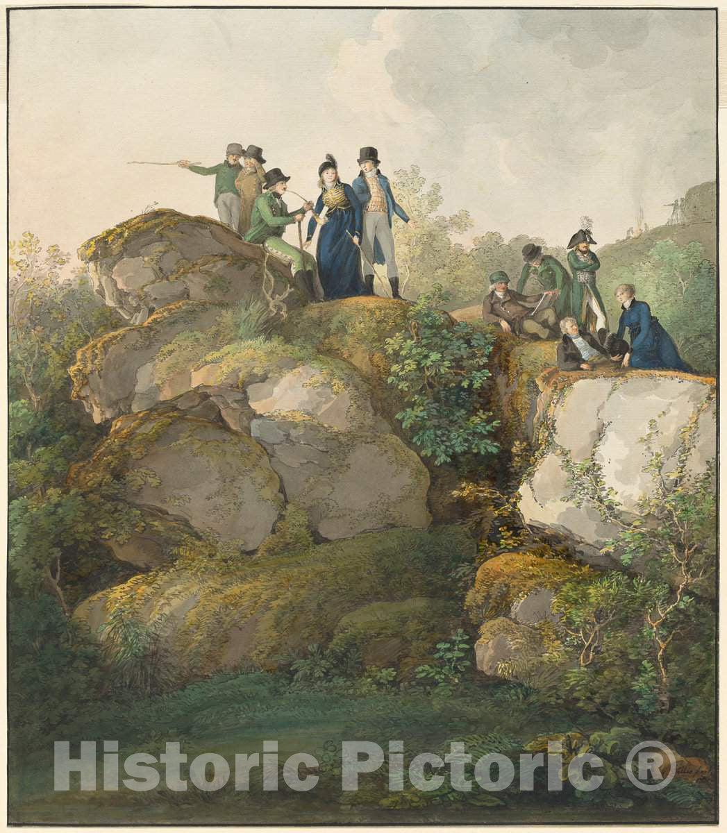 Art Print : Johann Georg von Dillis, A Royal Party Admiring The Sunset ATOP The Hesselberg Mountain, 1801 - Vintage Wall Art