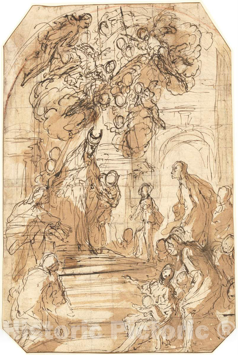 Art Print : Antonio Zanchi, Presentation of The Virgin in The Temple [Recto], c. 1700 - Vintage Wall Art