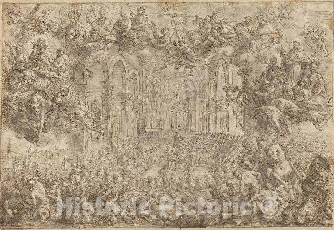 Art Print : Biagio Falcieri, The Council of Trent with Saint Thomas Vanquishing The Heretics, c. 1680 - Vintage Wall Art