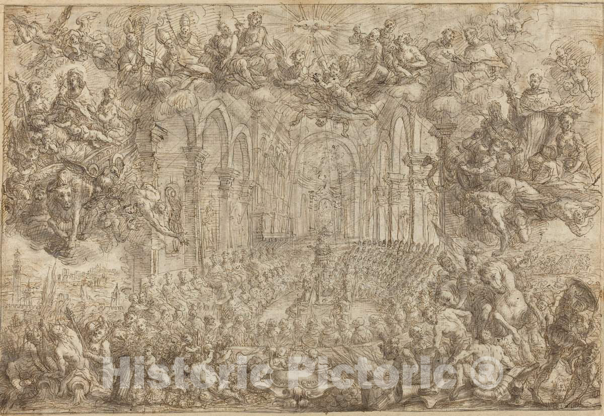 Art Print : Biagio Falcieri, The Council of Trent with Saint Thomas Vanquishing The Heretics, c. 1680 - Vintage Wall Art