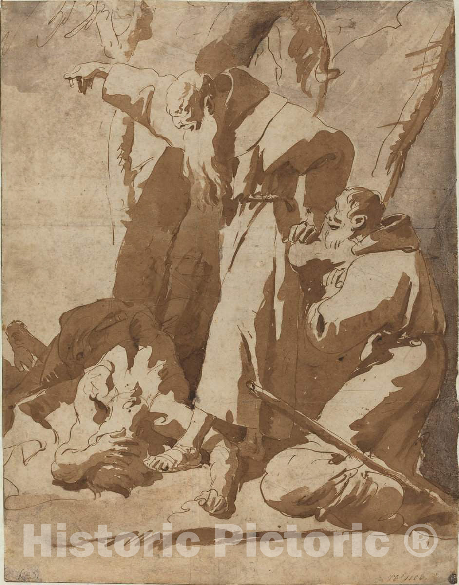 Art Print : Giovanni Battista Tiepolo, Two Monks with a Prostrate Man, c. 1725 - Vintage Wall Art