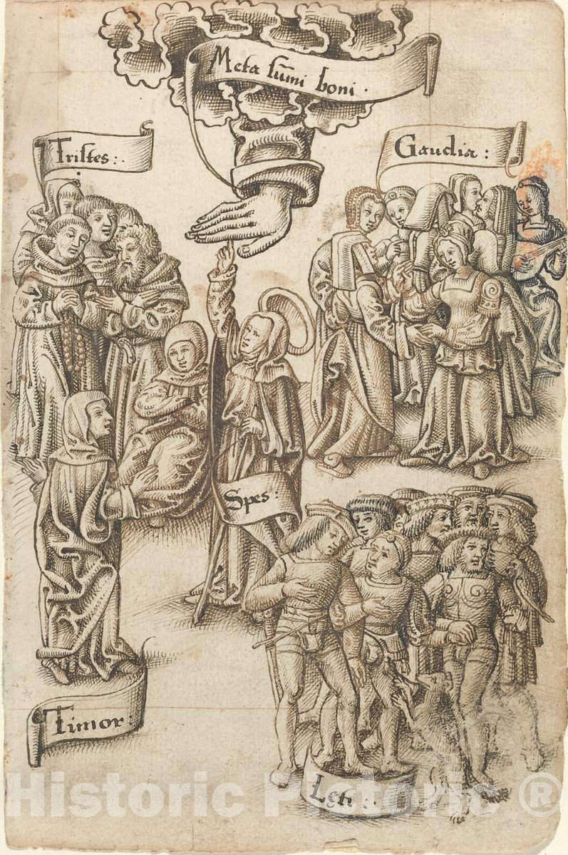 Art Print : Hope, Reaching for Heaven, Stands Among Sad and Happy Men, Joys, and Fear [FOL. 19 Recto], c.1514 - Vintage Wall Art