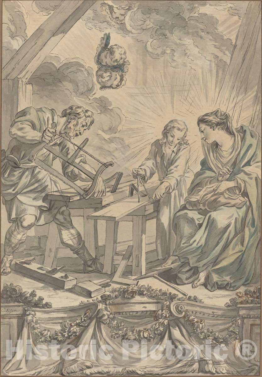 Art Print : Charles Eisen, The Holy Family in The Carpenter's Shop, c. 1755 - Vintage Wall Art