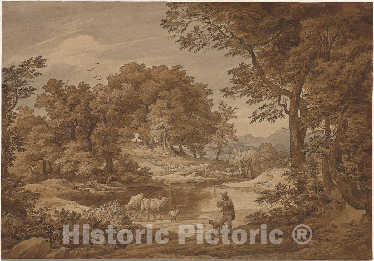 Art Print : Friedrich Preller The Elder, an Italianate Landscape with Shepherds, c. 1831 - Vintage Wall Art