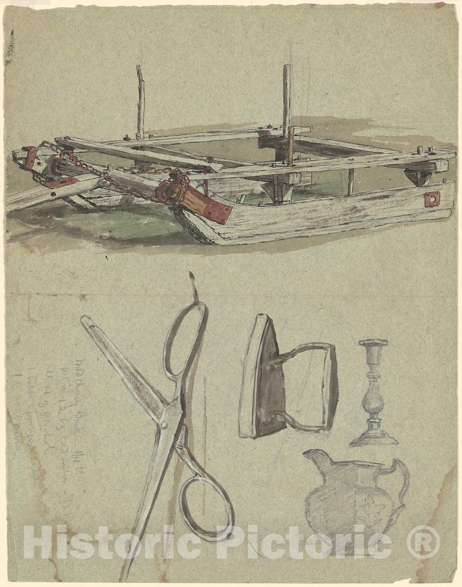 Art Print : Enoch Wood Perry, Studies of a Sled and Various Household Objects, c. 1870-1890 - Vintage Wall Art