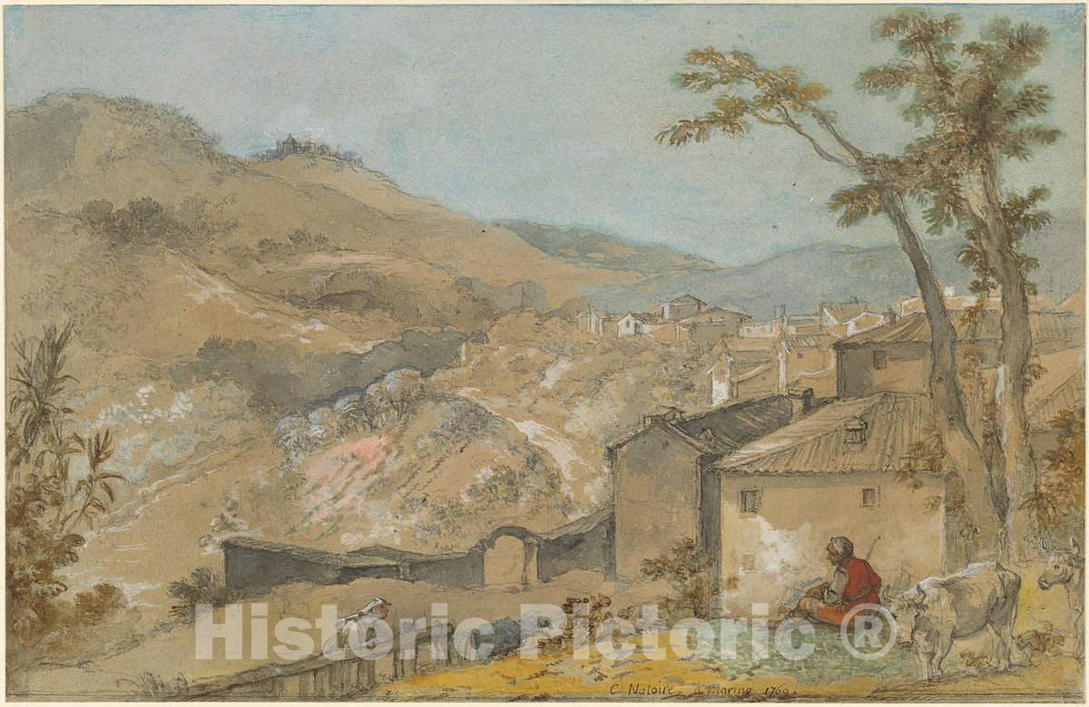 Art Print : Charles Joseph Natoire, Marino and The Alban Hills, 1769 - Vintage Wall Art