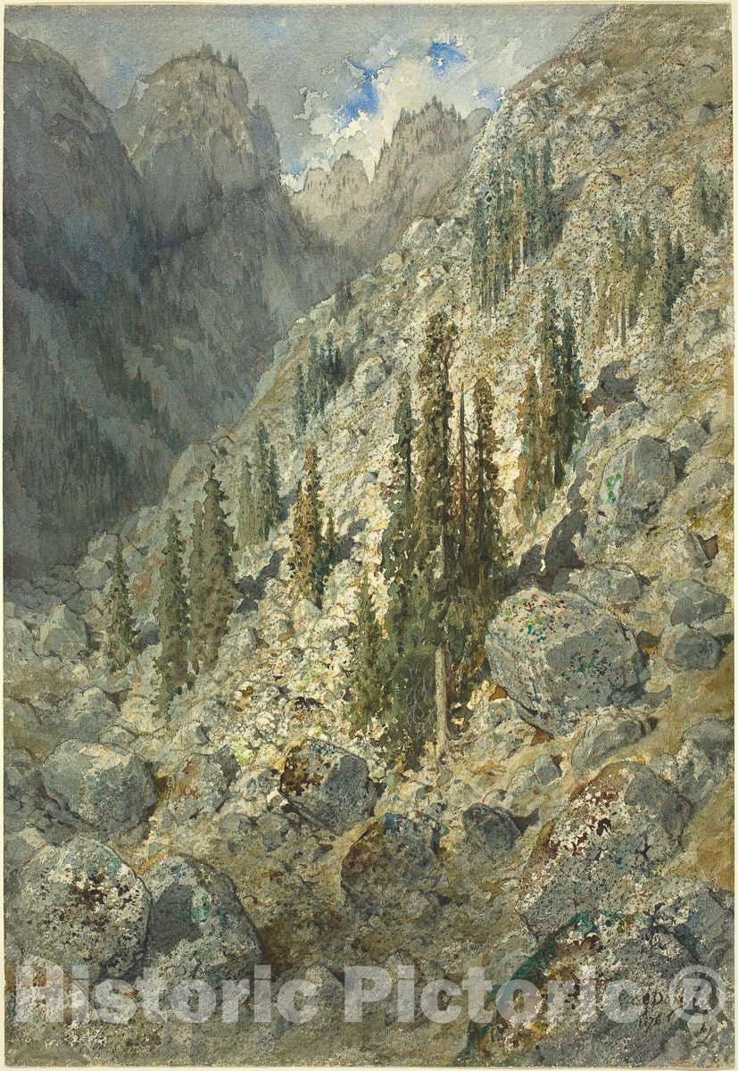 Art Print : Gustave DorÃ©, an Alpine Valley with Trees and Boulders, 1876 - Vintage Wall Art