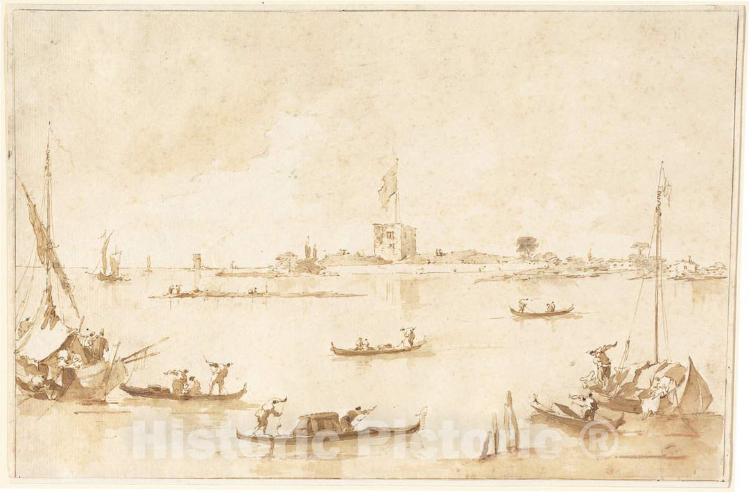 Art Print : Francesco Guardi, The Fortress of San Andrea from The Lagoon, 1780s - Vintage Wall Art