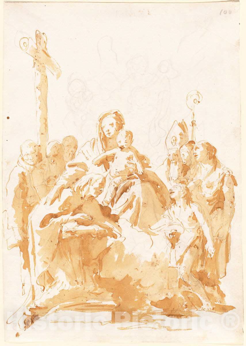 Art Print : Giovanni Battista Tiepolo, The Virgin and Child Adored by Bishops, Monks, and Women, c.1738 - Vintage Wall Art