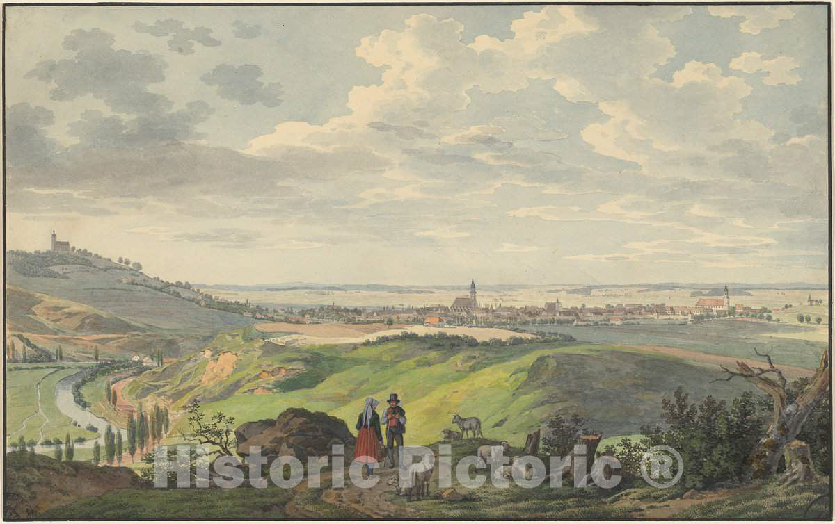 Art Print : Carl Heinzmann, The City of Arnberg in The Oberpfalz, 1823 - Vintage Wall Art