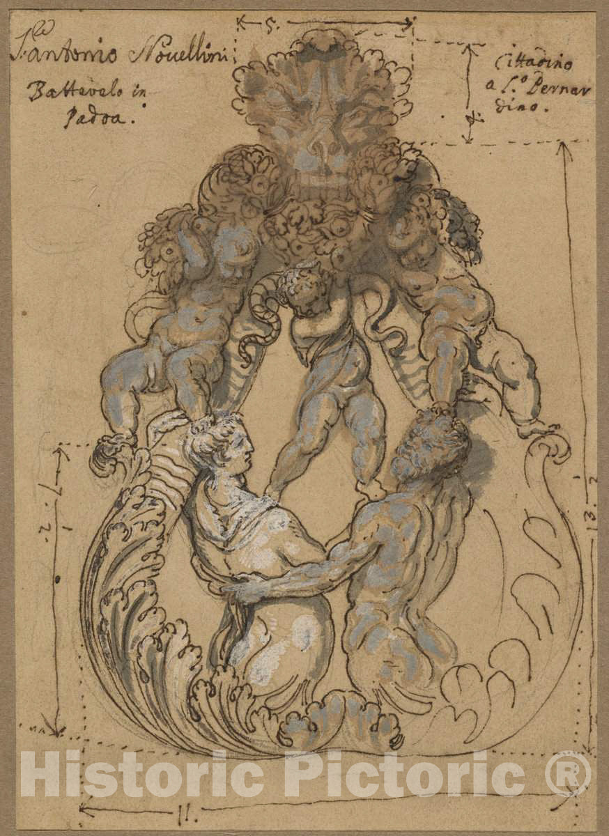 Art Print : Door Knocker with Triton, Nereid, and Putti, Late 17th or 18th Century - Vintage Wall Art