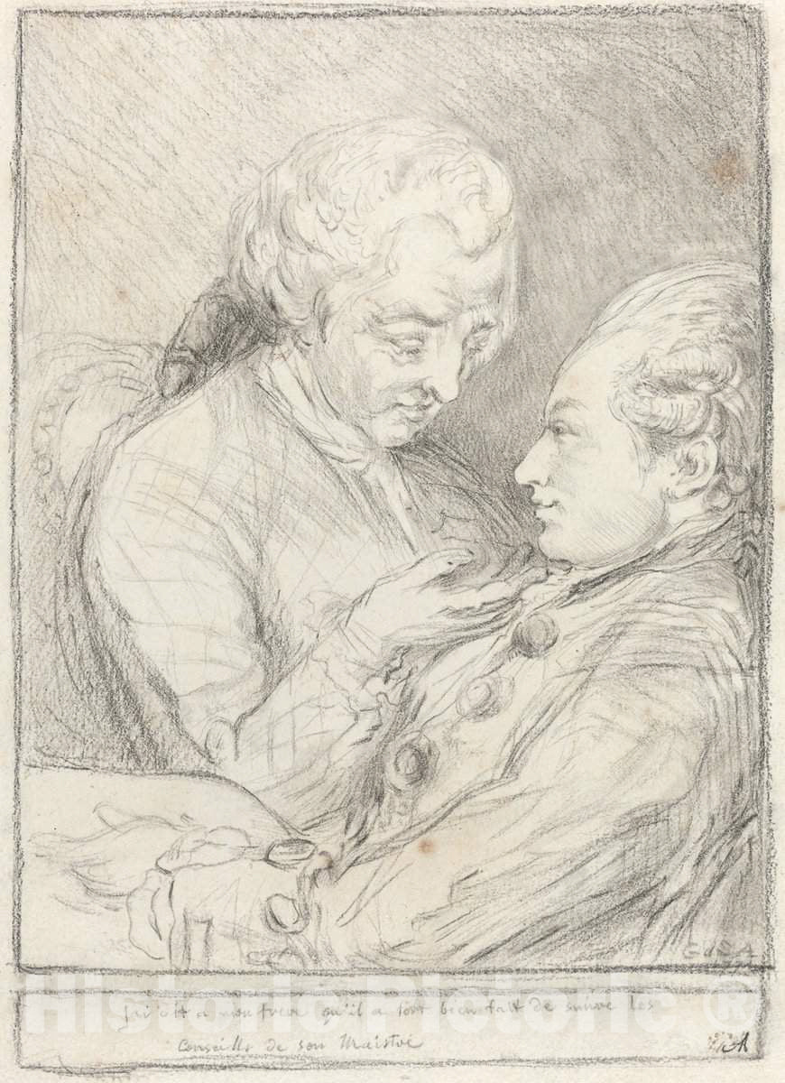 Art Print : Gabriel Jacques de Saint-Aubin, Portrait of The Artist with His Younger Brother, Augustin Saint-Aubin, 1771 - Vintage Wall Art