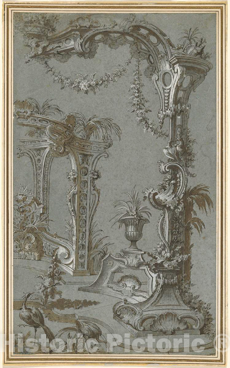 Art Print : FranÃ§ois de CuvilliÃ©s I, A Rococo Garden Trellis and Gazebo, c. 1750 - Vintage Wall Art