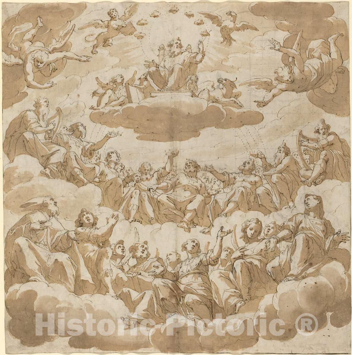 Art Print : Giovanni Battista Trotti, God Enthroned Surrounded by Saints, c.1588 - Vintage Wall Art