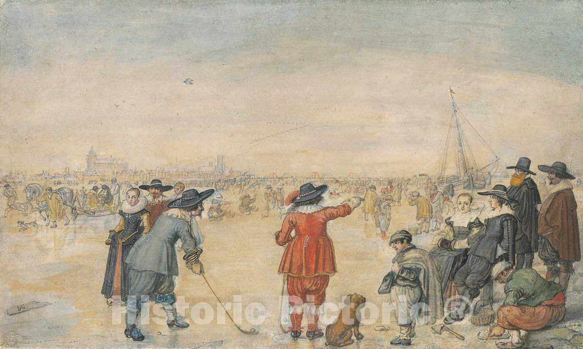 Art Print : Hendrick Avercamp, Winter Games on The Frozen River Ijssel, c. 1626 - Vintage Wall Art