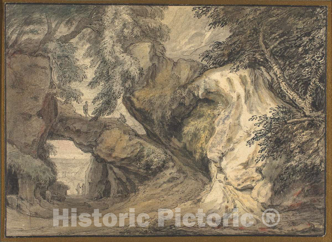 Art Print : Abraham Genoels II, Landscape with a Natural Arch, c. 1718 - Vintage Wall Art