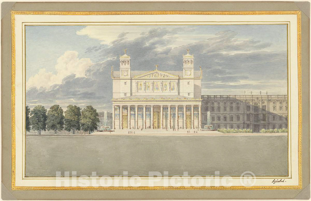 Art Print : Karl Friedrich Schinkel, The FaÃ§ade and Suroundings of a Cathedral for Berlin, 1827 - Vintage Wall Art