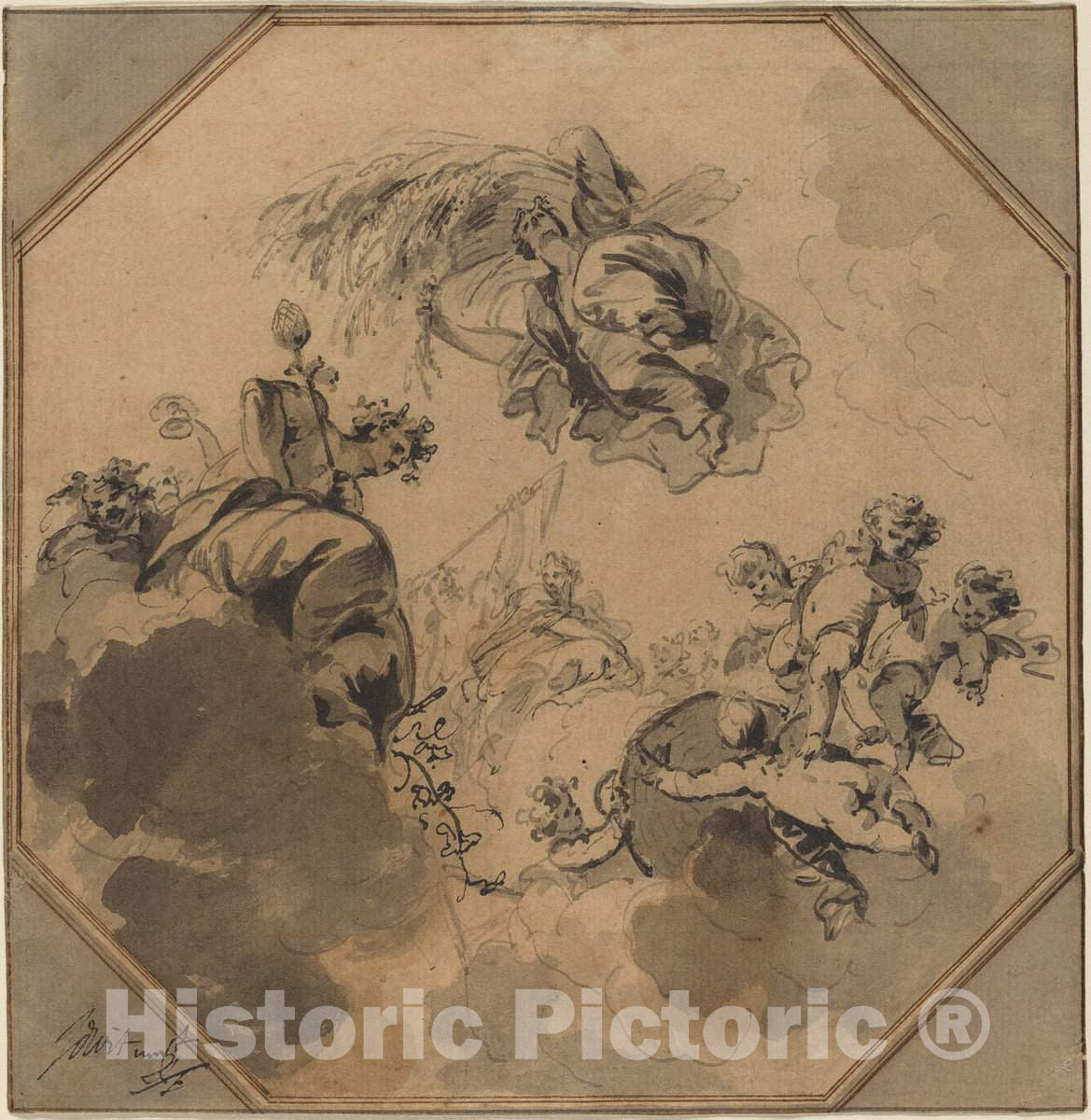 Art Print : Jacob de Wit, Study for a Ceiling: Allegory of The Harvest with Dionysus and Ceres - Vintage Wall Art