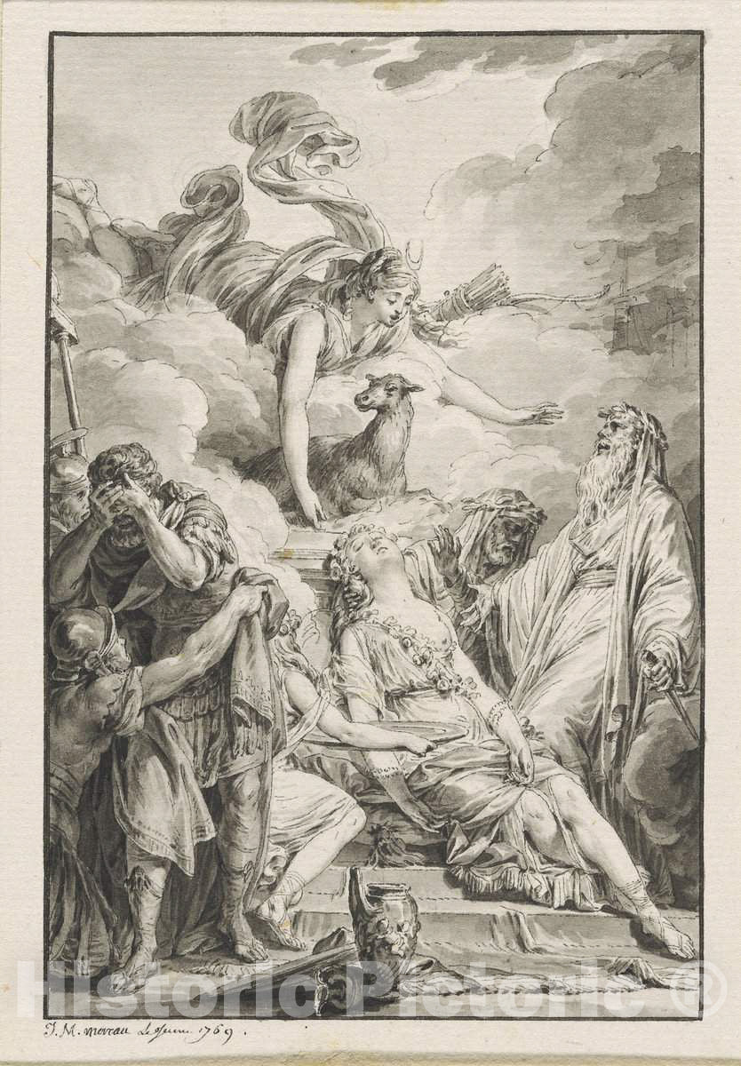 Art Print : Michel Moreau, The Sacrifice of Iphigenia, 1769 - Vintage Wall Art