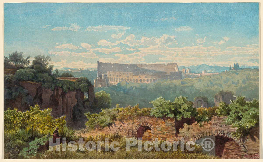 Art Print : Julius Zielke, The Colosseum Seen from The Palatine Hill, 1860s(?) - Vintage Wall Art