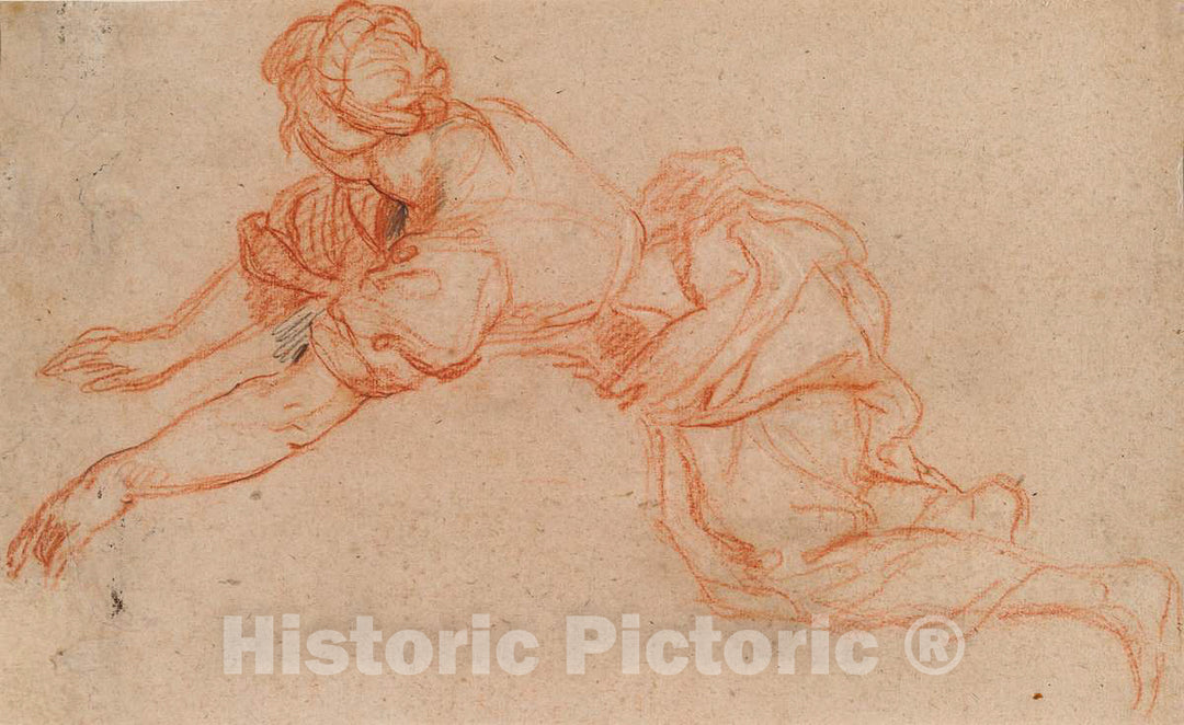 Art Print : Charles de La Fosse, Young Woman Kneeling and Reaching Forward [Verso], c. 1698 - Vintage Wall Art