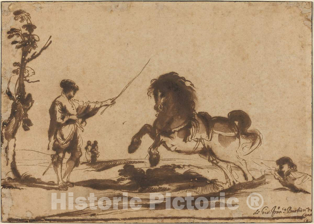 Art Print : Giovanni Francesco Barbieri, Landscape with The Taming of a Horse, c.1625 - Vintage Wall Art