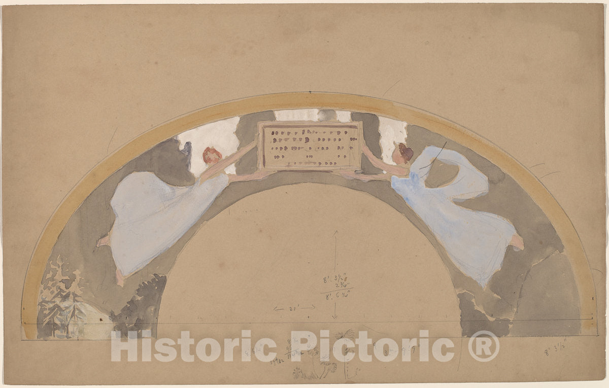 Art Print : Charles Sprague Pearce, Study of Two Female Figures in Arched Border, c.1894 - Vintage Wall Art